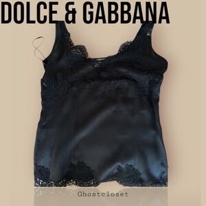 🎉HP🎉GUC Vintage Y2K Dolce & Gabbana Black Lace Trim Camisole Tank Top S
